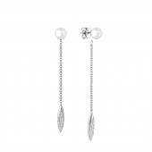 Cercei argint lungi cu lantisor si perle naturale albe si cristale DiAmanti SK20203E-W-G